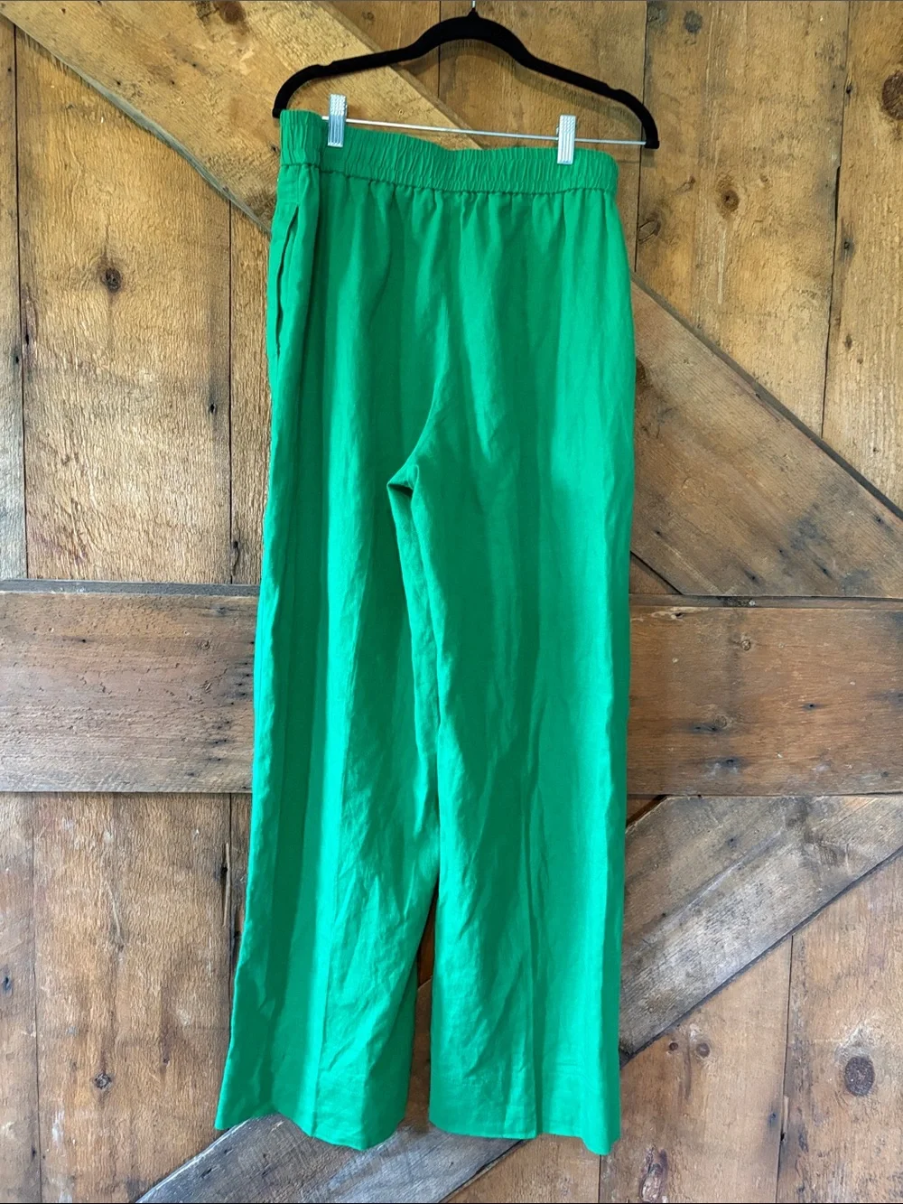 Zara Green Wide Leg Linen Blend Pants High Waist Trousers Womens Large